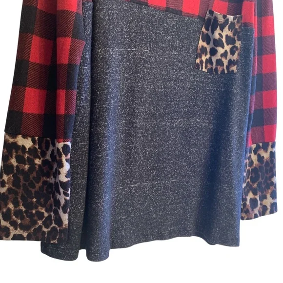 GRATEFUL HEARTS Woman’s Buffalo Plaid Leopard Print Cheetah Animal Print Top XXL - Picture 5 of 9